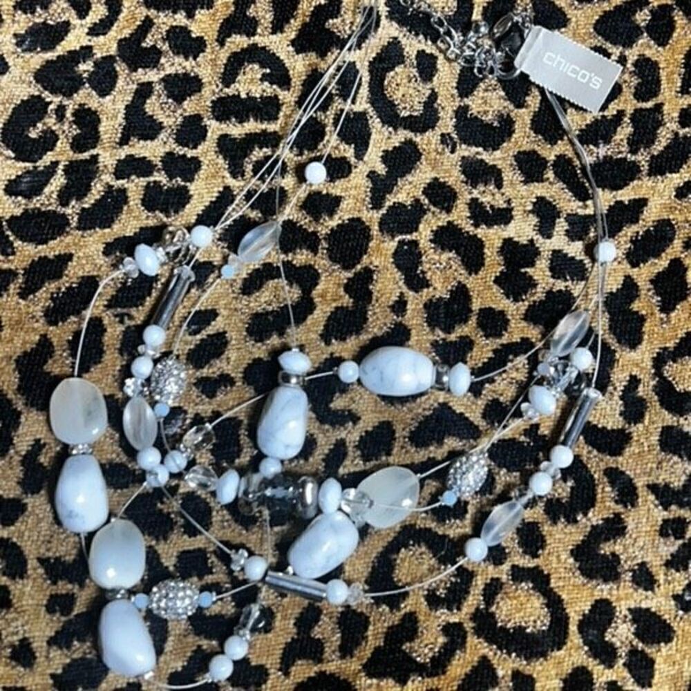 Chico's NWT Multi Strand White Stone and Rhinestone Necklace